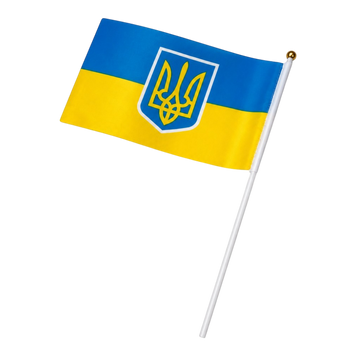 Прапор України з гербом на палочці 20х13 см (прапорна тканина) 1234568 фото